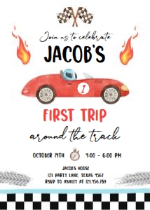 Birthday Invitation Race Car Red First Trip 0424 design preview
