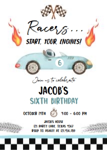 Birthday Invitation Race Car Blue Racers 0424 design preview