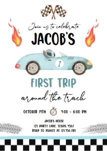 Birthday Invitation Race Car Blue First Trip 0424 design preview