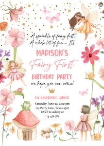 Invitation Birthday Fairy Forest Fairy First Pink 0406 design preview