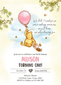 Invitation Birthday Winnie The Pooh Girl 0425 design preview