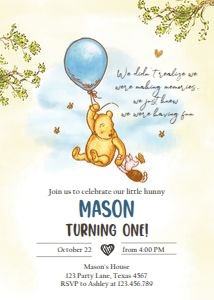 Invitation Birthday Winnie The Pooh Boy 0425 design preview