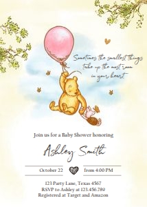Invitation Baby Shower Winnie The Pooh Pink 0425 design preview