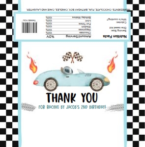 Candy Bar Wrapper Race Car Blue 0424: Candy Bar Wrapper Race Car Blue 0424