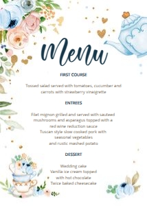 Menu Card Floral Tea Blue 0349 design preview