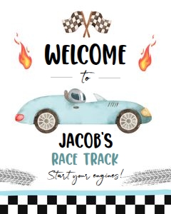 Welcome Sign Race Car Blue Race Track 0424 design preview