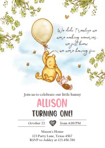 Invitation Birthday Winnie The Pooh Neutral V2 0425 design preview