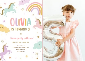 Birthday Invitation Unicorn Simple 0426 - Photo design preview