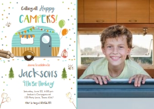 Birthday Invitation Happy Camper Boy Vertical Photo 0342 design preview