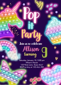 Birthday Invitation Popit Fidget Pastel Girl Dark 0422 design preview
