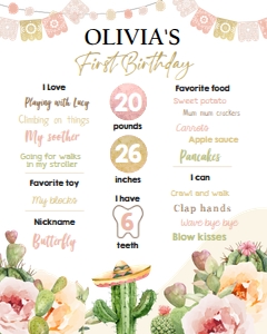 Birthday Milestone Poster Cactus Watercolor 0419 design preview