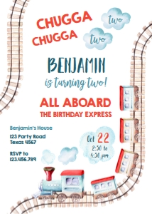 Birthday Invitation Train Rails Two Two v3 0149 design preview