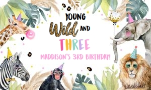 Backdrop Banner Party Animals Young Wild and Three 0417 design preview
