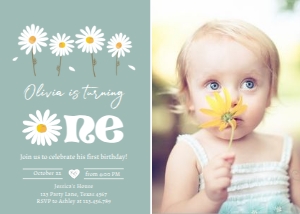 Invitation Birthday Daisy One Dusty Blue Photo 0410 design preview