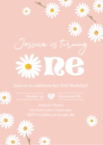 Invitation Birthday Daisy One Pink V2 0410 design preview