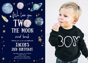 Invitation Space Planets Boy Two The Moon Dark v3 Photo 0357 design preview