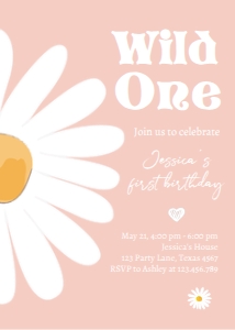 Invitation Birthday Daisy Wild One Pink V3 0410 design preview