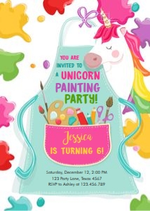 Birthday Invitation Unicorn Art Party Apron Girl Bright 0319 design preview