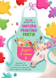 Birthday Invitation Unicorn Art Party Apron Girl Bright V2 0319 design preview