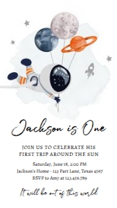Invitation Space Planets Balloons Boy White Orange Phone 0366 design preview