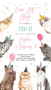 Birthday Invitation Cats Pawty Pink Vertical V3 0384 Phone design preview