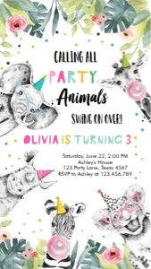 Birthday Invitation Party Animals Girl Phone 0322 design preview