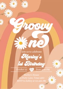 Invitation Birthday Groovy One Retro Rainbow 0428 design preview