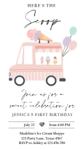 Birthday Invitation Ice Cream Truck Simple Coral The Scoop Phone 0415 design preview