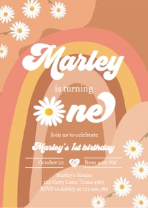 Invitation Birthday One Retro Rainbow 0428 design preview