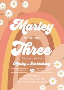 Invitation Birthday Three Retro Rainbow 0428 design preview