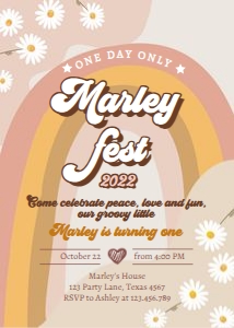 Invitation Birthday Festival Retro Light White 0428 design preview