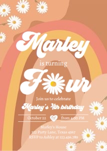Invitation Birthday Four Retro Rainbow 0428 design preview
