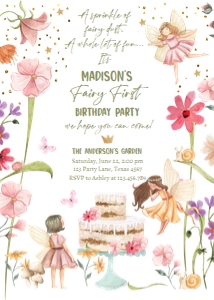 Invitation Birthday Fairy Forest Fairy First Cake 0406 design preview