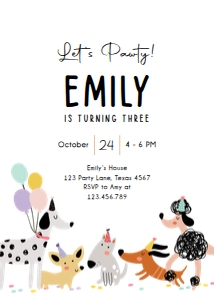 Birthday Invitation Pawty Dogs Simple Girl 0429 design preview