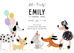 Birthday Invitation Pawty Dogs Simple Girl Horizontal 0429 design preview