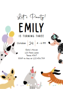Birthday Invitation Pawty Dogs Simple Girl V2 0429 design preview
