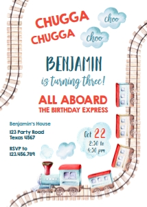 Birthday Invitation Train Rails Choo Choo v3 0149 design preview