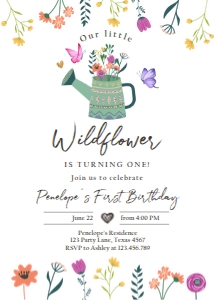 Invitation Birthday Little Wildflower Garden Butterflies 0396 design preview