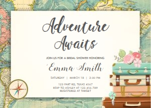 Bridal Shower Invitation Adventure AWaits Miss to Mrs Map Horizontal 0044 design preview