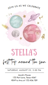 Invitation Space Planets Girl White Phone 0357 design preview