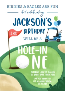 Invitation Golf Hole in One Blue White Red Flag 0405 design preview