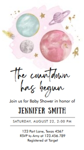 Baby Shower Invitation Space Planets Countdown Girl White Phone 0357 design preview