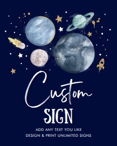Custom Editable Sign Space White Planets Boy Dark 0357 design preview