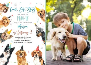 Birthday Invitation Pawty Dogs Boy V3 - Photo design preview