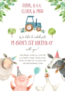 Birthday Invitation Farm Animals Tractor Boy Vertical 0155 design preview