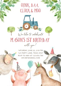 Birthday Invitation Farm Animals Tractor Boy Vertical Horse 0155 design preview