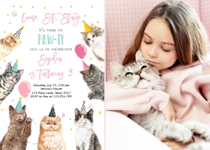 Birthday Invitation Cats Pawty Pink V3 0384 - Photo design preview