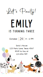 Birthday Invitation Pawty Dogs Simple Girl 0429 Phone design preview