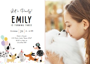 Birthday Invitation Pawty Dogs Simple Girl 0429 Photo design preview