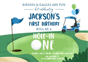Invitation Golf Hole in One Blue White Horizontal 0405 design preview